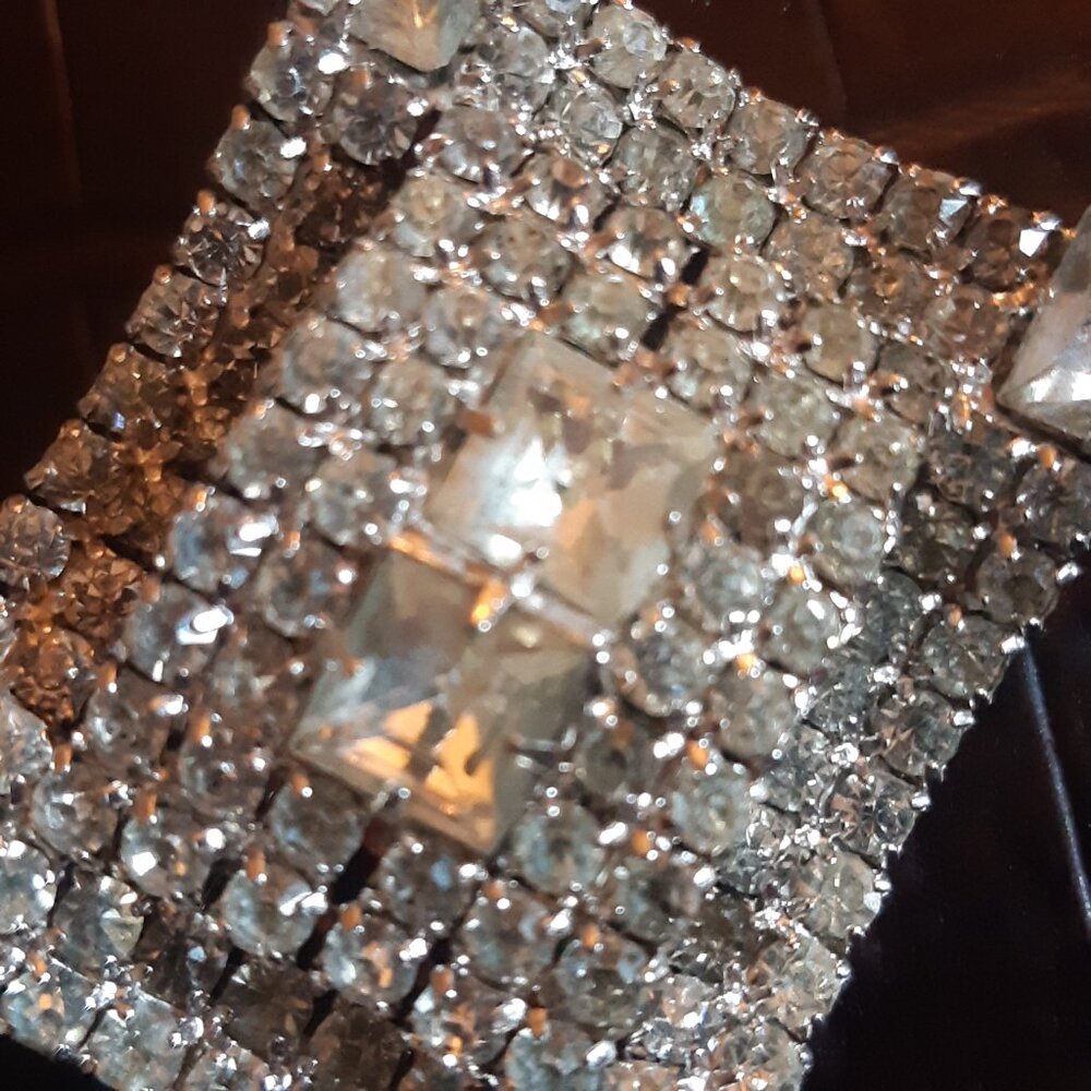 Continental Clear Rhinestone Rectangular Sliver Tone Brooch - Picture 8 of 8